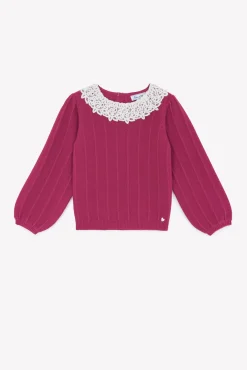 Tartine et Chocolat Pull Magenta col volanté|Enfant Cardigans - Pulls - Sweats