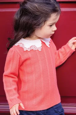Tartine et Chocolat Pull Praline col broderie anglaise| Cardigans - Pulls - Sweats