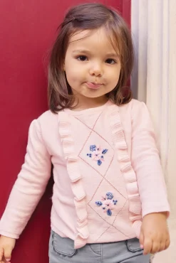 Tartine et Chocolat Pull Rose pâle broderie fleurs| Cardigans - Pulls - Sweats