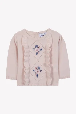Tartine et Chocolat Pull Rose pâle broderie fleurs| Cardigans - Pulls - Sweats