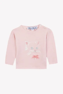 Tartine et Chocolat Pull Rose pâle illustration chat| Cardigans - Pulls - Sweats