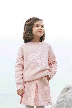 Tartine et Chocolat Pull Rose poudré illustration flocon|Enfant Cardigans - Pulls - Sweats