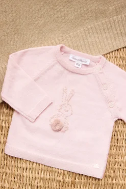 Tartine et Chocolat Pull Rose pâle broderie lapin| Cardigans - Gilets