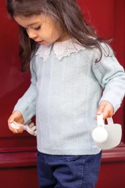 Tartine et Chocolat Pull Vert d'eau col broderie anglaise| Cardigans - Pulls - Sweats