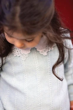 Tartine et Chocolat Pull Vert d'eau col broderie anglaise| Cardigans - Pulls - Sweats