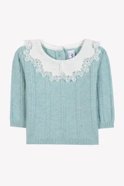 Tartine et Chocolat Pull Vert d'eau col broderie anglaise| Cardigans - Pulls - Sweats