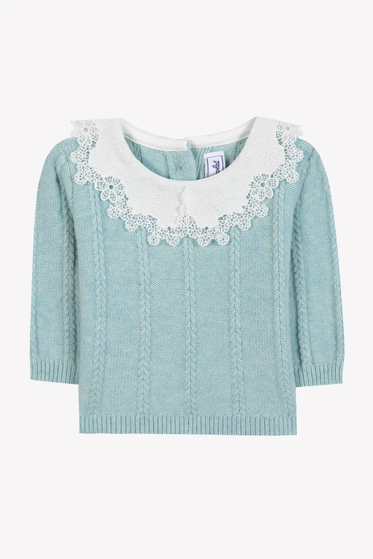 Tartine et Chocolat Pull Vert d'eau col broderie anglaise| Cardigans - Pulls - Sweats