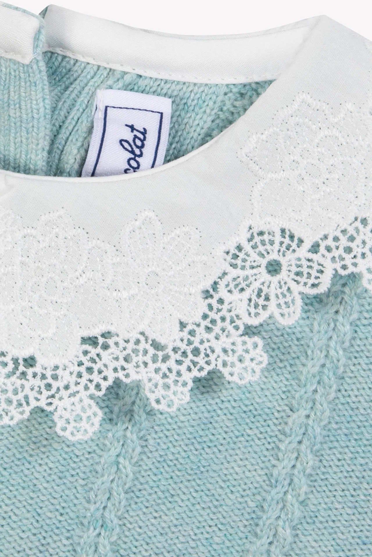 Tartine et Chocolat Pull Vert d'eau col broderie anglaise| Cardigans - Pulls - Sweats
