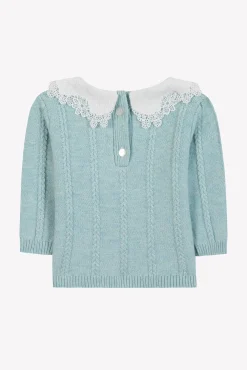 Tartine et Chocolat Pull Vert d'eau col broderie anglaise| Cardigans - Pulls - Sweats