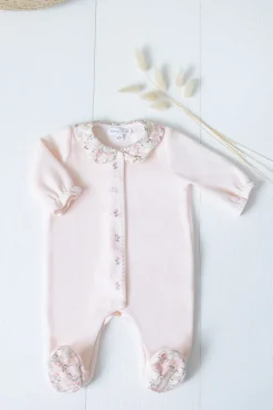 Tartine et Chocolat Pyjama Velours rose pâle imprimé fleuri jardin hivernal| Jardin Hivernal|Pyjamas - Bonnets
