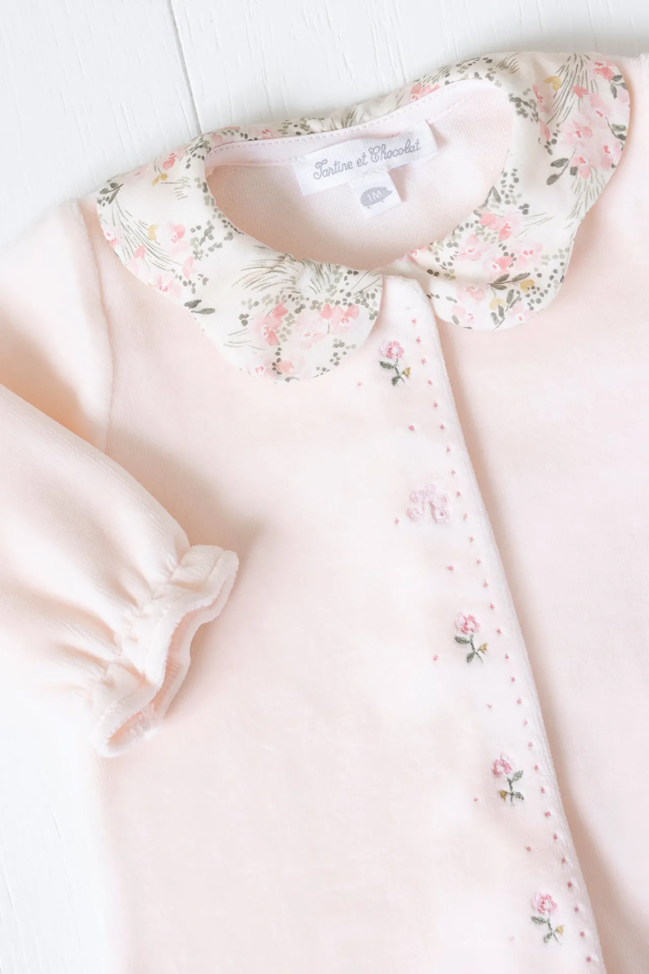 Tartine et Chocolat Pyjama Velours rose pâle imprimé fleuri jardin hivernal| Jardin Hivernal|Pyjamas - Bonnets