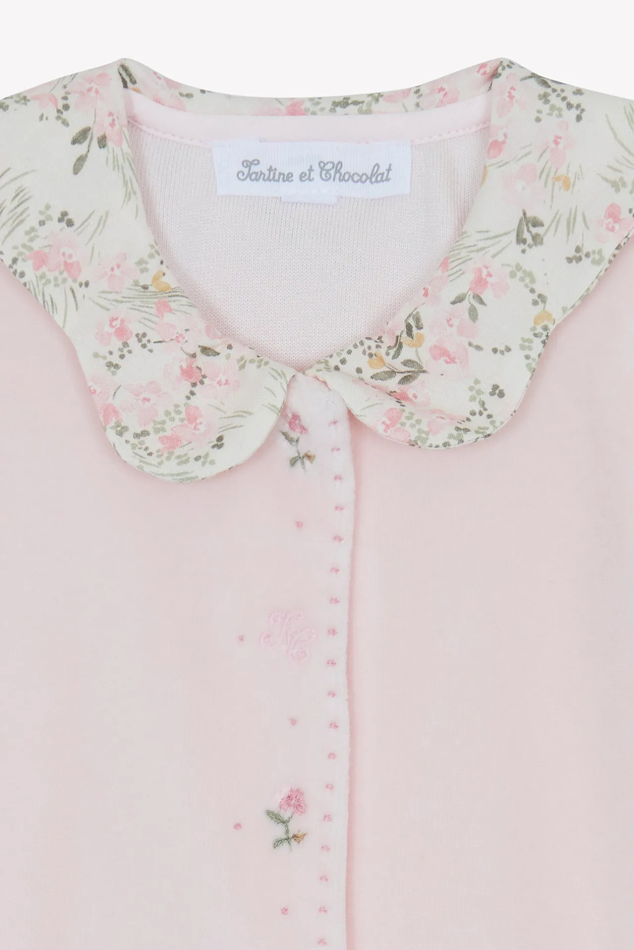 Tartine et Chocolat Pyjama Velours rose pâle imprimé fleuri jardin hivernal| Jardin Hivernal|Pyjamas - Bonnets