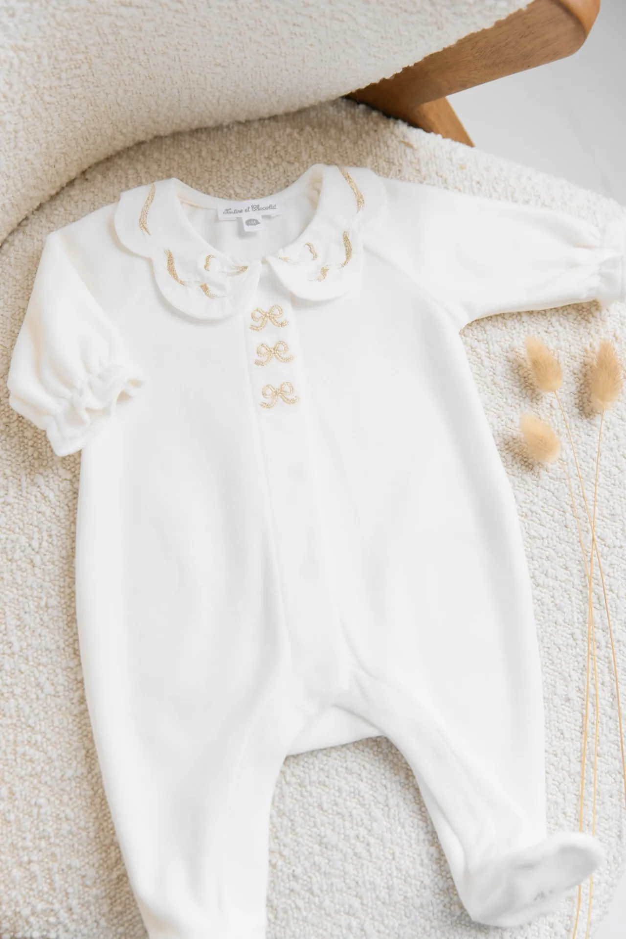 Tartine et Chocolat Pyjama Ecru velours nœuds| Pyjamas|Pyjamas