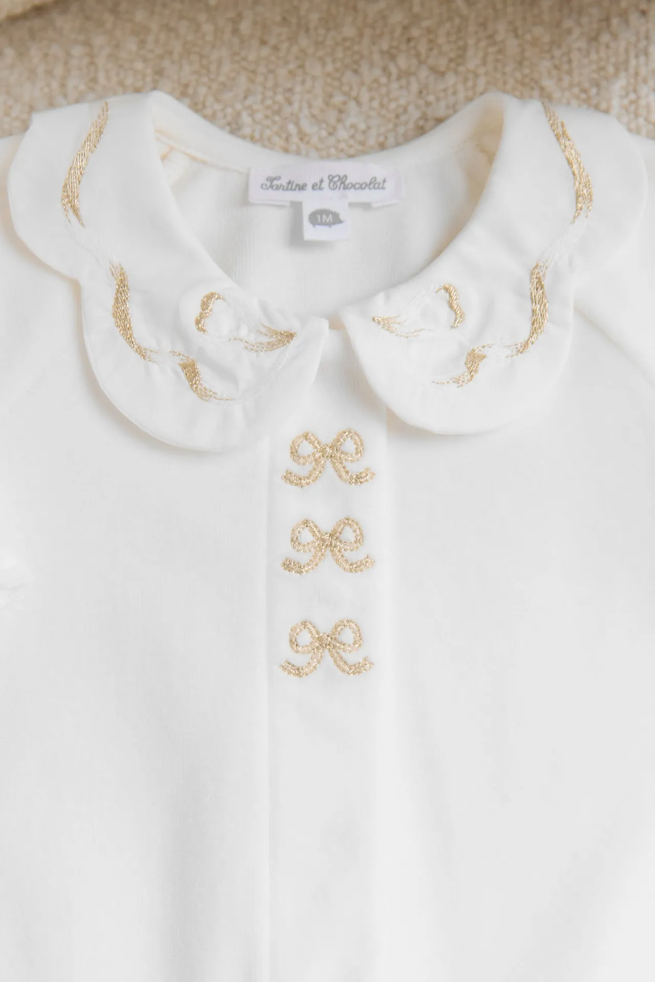 Tartine et Chocolat Pyjama Ecru velours nœuds| Pyjamas|Pyjamas