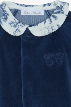 Tartine et Chocolat Pyjama Bleu velours imprimé inspiration toile de jouy| Toile De Jouy Bleu|Pyjamas - Bonnets