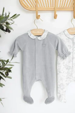 Tartine et Chocolat Pyjama Gris en velours imprimé inspiration toile de jouy| Toile De Jouy Gris|Pyjamas - Bonnets