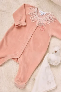 Tartine et Chocolat Pyjama Pêche velours col dentelle| Pyjamas|Pyjamas