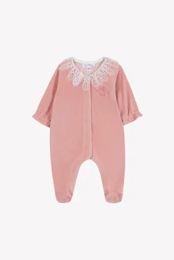Tartine et Chocolat Pyjama Pêche velours col dentelle| Pyjamas|Pyjamas