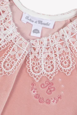 Tartine et Chocolat Pyjama Pêche velours col dentelle| Pyjamas|Pyjamas