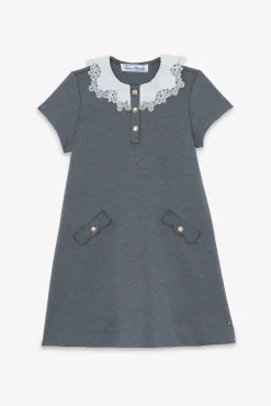 Tartine et Chocolat Robe Gris chiné col volanté|Enfant Robes