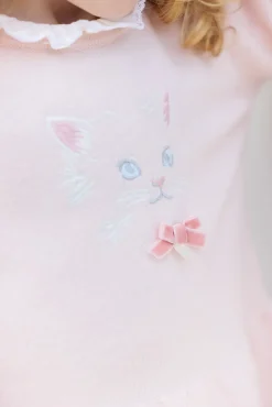 Tartine et Chocolat Robe Rose pâle broderie chat| Robes