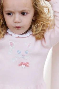 Tartine et Chocolat Robe Rose pâle broderie chat| Robes
