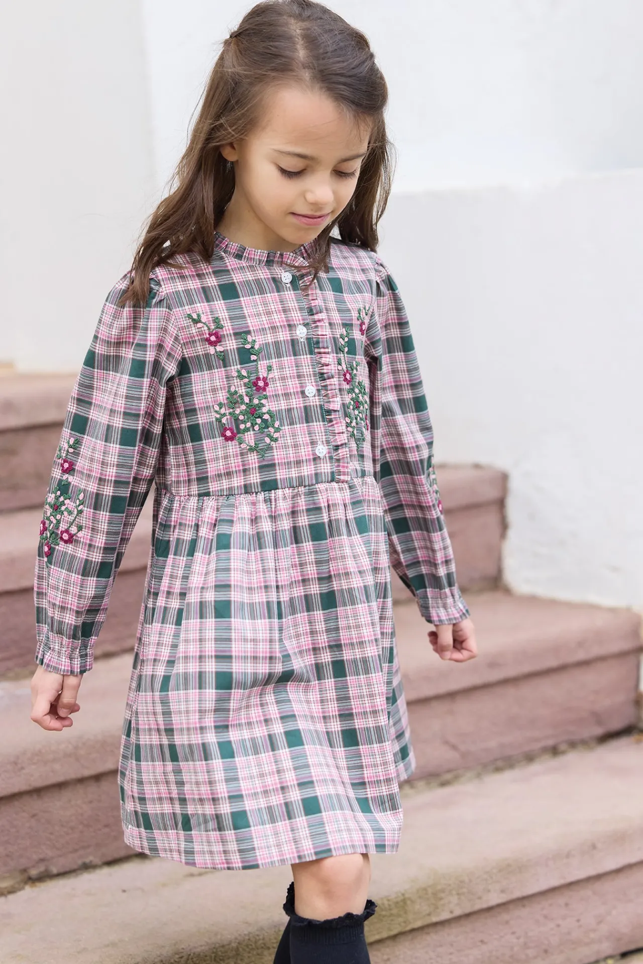 Tartine et Chocolat Robe Vert de gris à carreaux|Enfant Robes