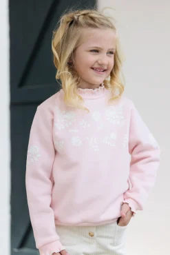Tartine et Chocolat Sweat Rose poudré illustration fleurs|Enfant Cardigans - Pulls - Sweats