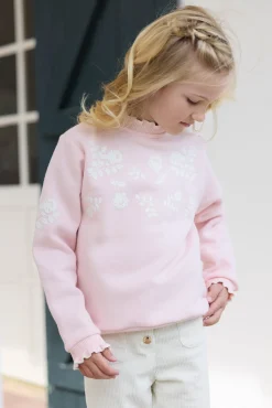 Tartine et Chocolat Sweat Rose poudré illustration fleurs|Enfant Cardigans - Pulls - Sweats