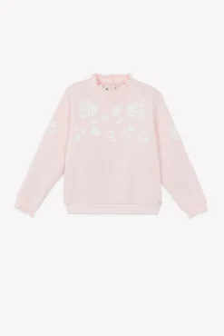 Tartine et Chocolat Sweat Rose poudré illustration fleurs|Enfant Cardigans - Pulls - Sweats