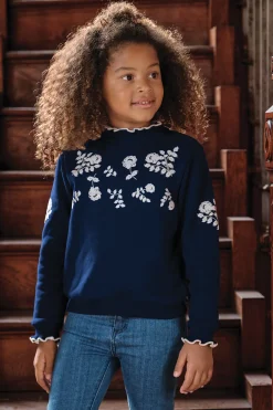 Tartine et Chocolat Sweat Marine illustration fleurs|Enfant Cardigans - Pulls - Sweats