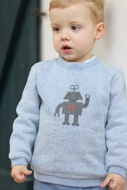 Tartine et Chocolat Sweat Bleu grisé illustration robot| Pulls - Gilets - Sweats