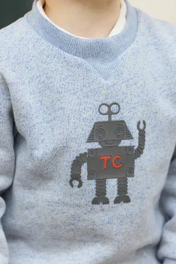 Tartine et Chocolat Sweat Bleu grisé illustration robot| Pulls - Gilets - Sweats