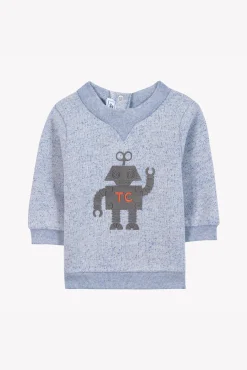 Tartine et Chocolat Sweat Bleu grisé illustration robot| Pulls - Gilets - Sweats