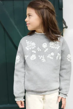 Tartine et Chocolat Sweat Gris chiné illustration fleurs|Enfant Cardigans - Pulls - Sweats