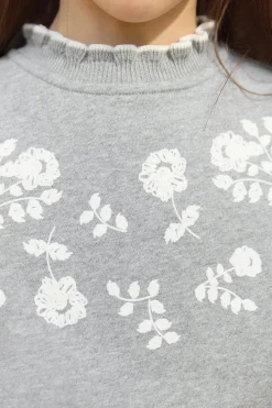 Tartine et Chocolat Sweat Gris chiné illustration fleurs|Enfant Cardigans - Pulls - Sweats