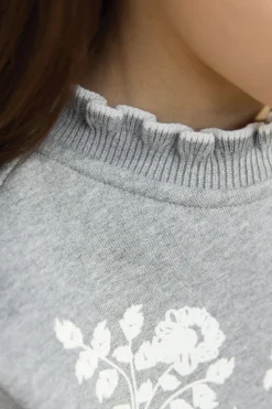 Tartine et Chocolat Sweat Gris chiné illustration fleurs|Enfant Cardigans - Pulls - Sweats