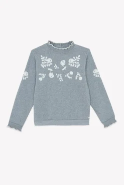 Tartine et Chocolat Sweat Gris chiné illustration fleurs|Enfant Cardigans - Pulls - Sweats