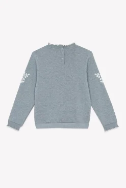 Tartine et Chocolat Sweat Gris chiné illustration fleurs|Enfant Cardigans - Pulls - Sweats