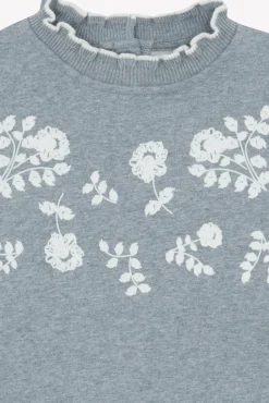 Tartine et Chocolat Sweat Gris chiné illustration fleurs|Enfant Cardigans - Pulls - Sweats
