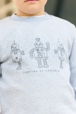 Tartine et Chocolat Sweat Bleu grisé illustration robots|Enfant Pulls - Gilets - Sweats