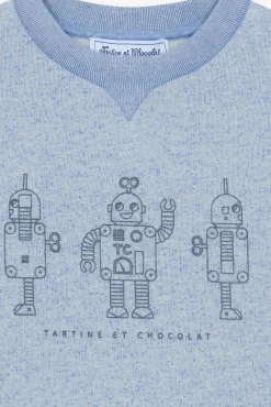 Tartine et Chocolat Sweat Bleu grisé illustration robots|Enfant Pulls - Gilets - Sweats