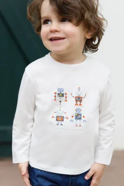 Tartine et Chocolat T-shirt Bleu grisé illustration robots| T-Shirts - Polos