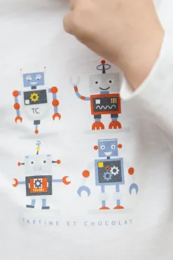 Tartine et Chocolat T-shirt Bleu grisé illustration robots| T-Shirts - Polos