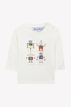 Tartine et Chocolat T-shirt Bleu grisé illustration robots| T-Shirts - Polos