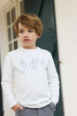 Tartine et Chocolat T-shirt Bleu grisé illustration trois robots|Enfant T-Shirts - Polos
