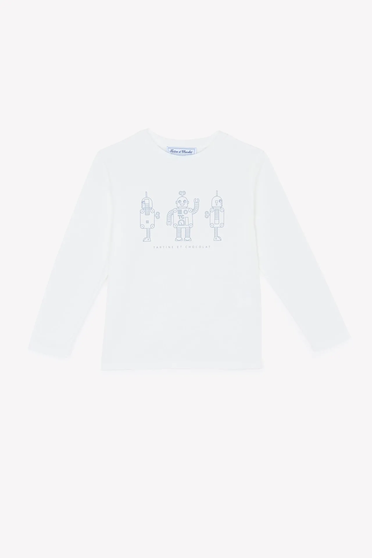 Tartine et Chocolat T-shirt Bleu grisé illustration trois robots|Enfant T-Shirts - Polos