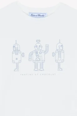 Tartine et Chocolat T-shirt Bleu grisé illustration trois robots|Enfant T-Shirts - Polos