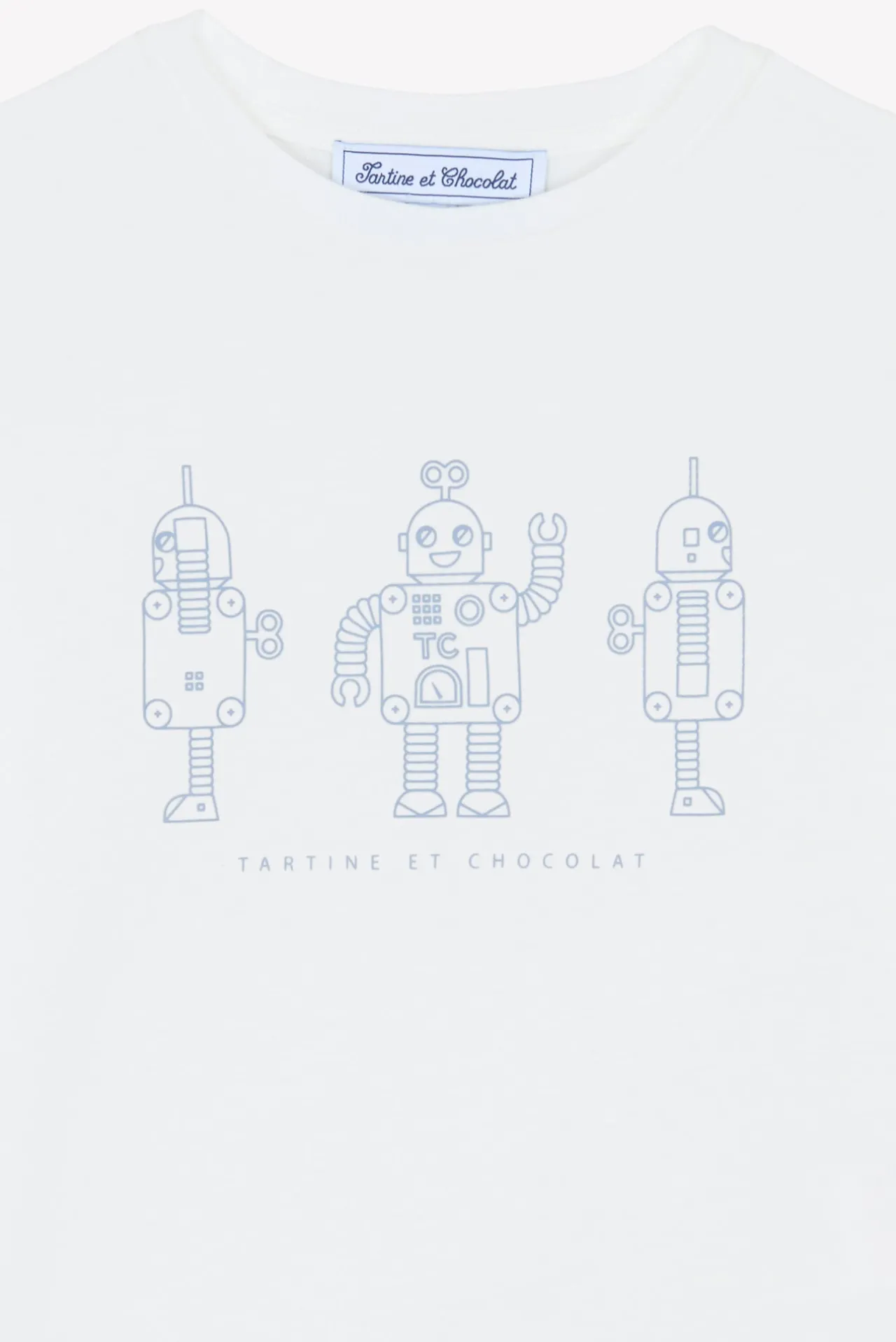 Tartine et Chocolat T-shirt Bleu grisé illustration trois robots|Enfant T-Shirts - Polos